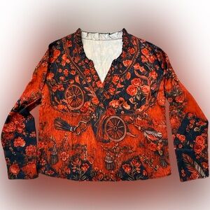 Floral and Wheel Patterned Blouse